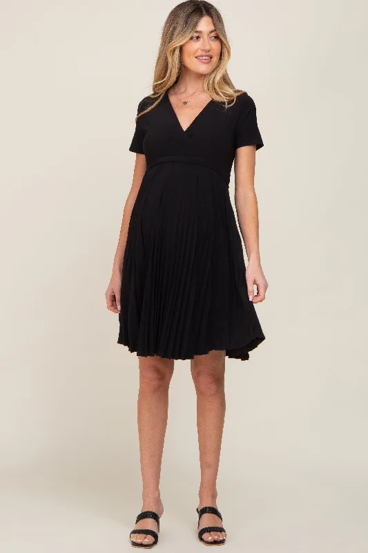 Black Pleated Maternity/Nursing Dress