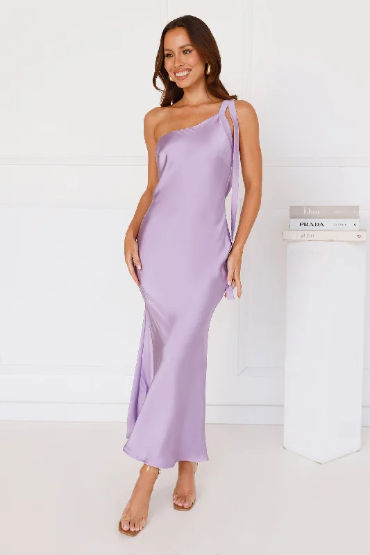 Black Tie Ballroom One Shoulder Satin Maxi Dress Lilac