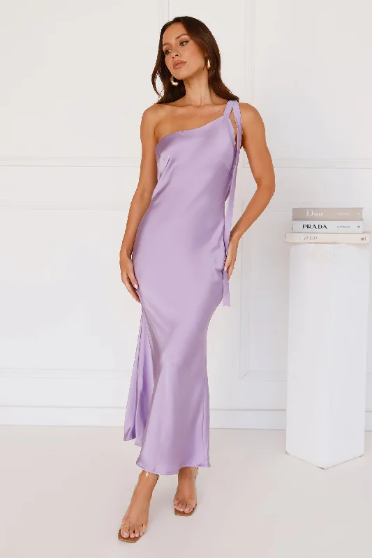 Black Tie Ballroom One Shoulder Satin Maxi Dress Lilac