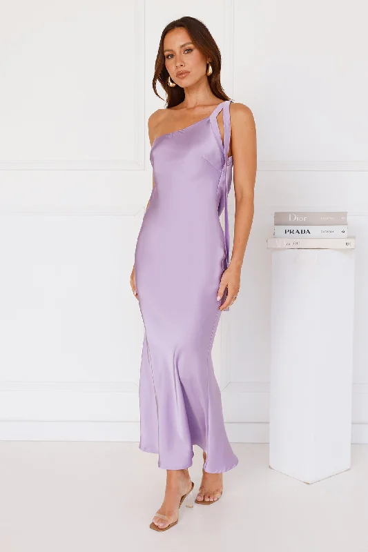 Black Tie Ballroom One Shoulder Satin Maxi Dress Lilac