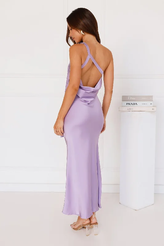 Black Tie Ballroom One Shoulder Satin Maxi Dress Lilac