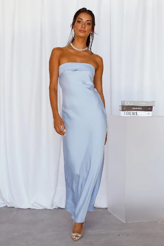 Coolness Calling Satin Maxi Dress Blue