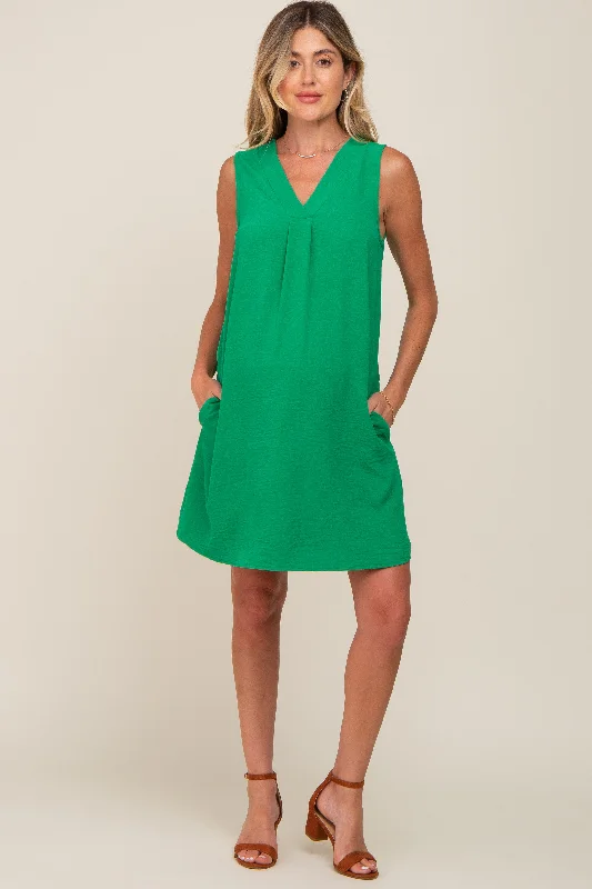 Green Sleeveless Pocketed Maternity Dress