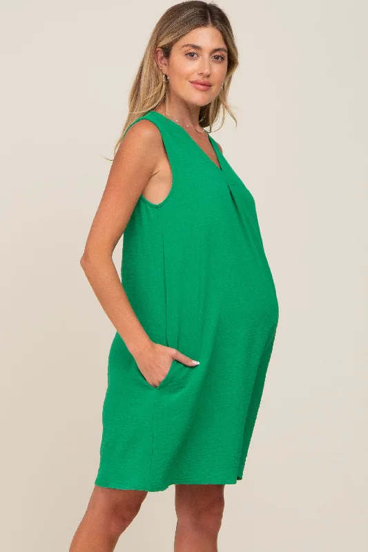 Green Sleeveless Pocketed Maternity Dress