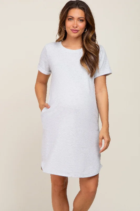 Heather Grey French Terry Cuffed Short Sleeve Maternity Dress