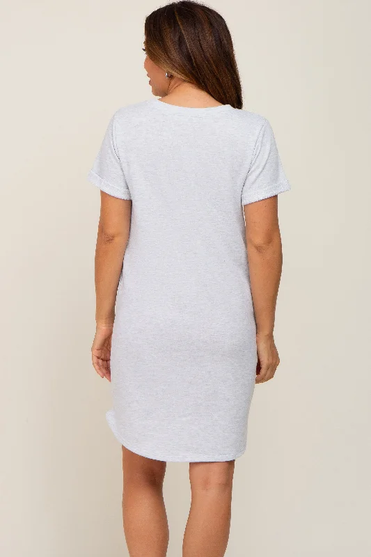 Heather Grey French Terry Cuffed Short Sleeve Maternity Dress