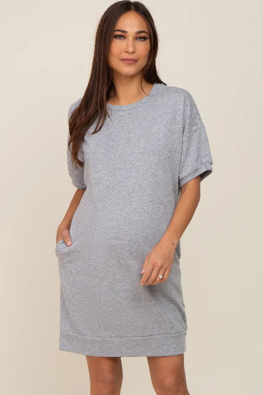 Heather Grey Short Sleeve Oversized Maternity T-Shirt Dress