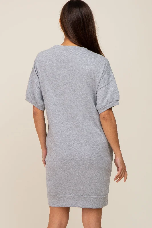 Heather Grey Short Sleeve Oversized Maternity T-Shirt Dress