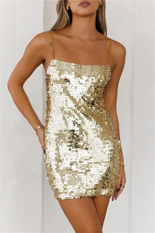 HELLO MOLLY Glistening Goddess Sequin Mini Dress Gold