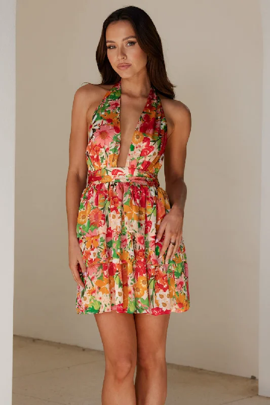 HELLO MOLLY Tropical Tides Halter Mini Dress Print