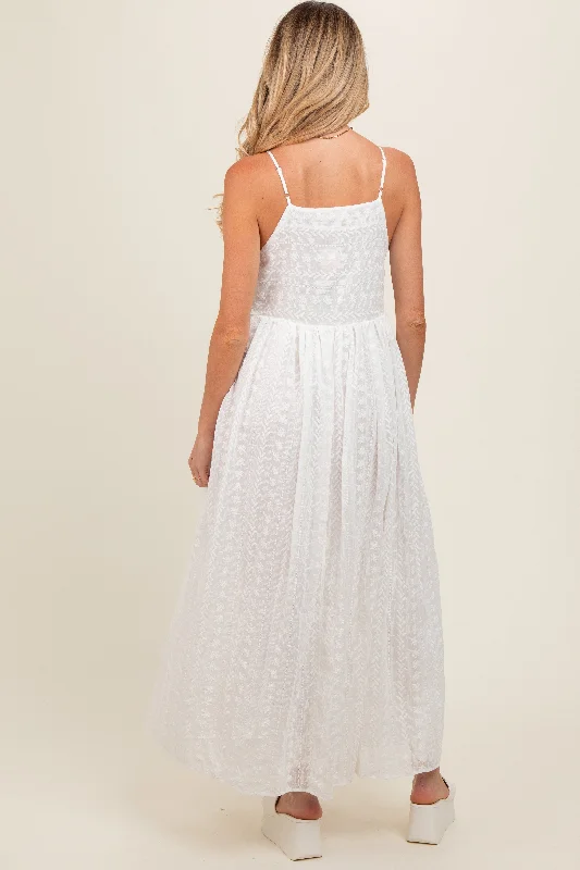 Ivory Embroidered Tassel Tie Maternity Maxi Dress