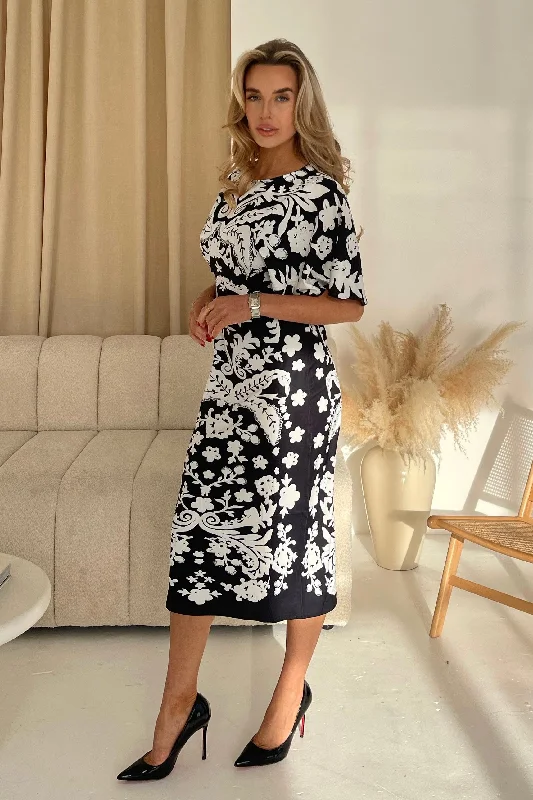 Jocelyn Black and White Midi Dress