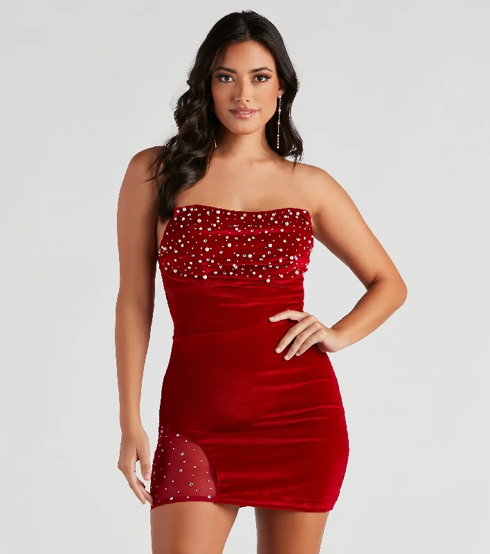 Marianna Strapless Embellished Velvet Mini Dress