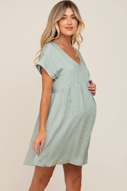 Mint Striped Pocketed Maternity Dress