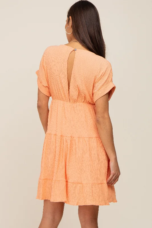 Peach V-Neck Tiered Cutout Back Maternity Dress