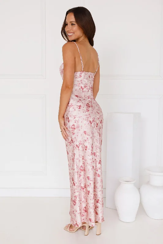 Pretty Play Satin Maxi Dress Pink