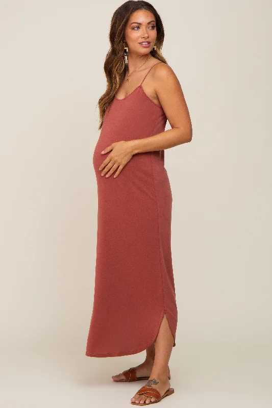 Rust Basic Maternity Midi Dress