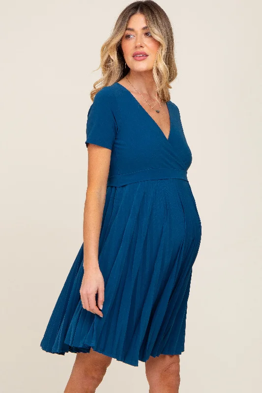 Teal Pleated Maternity/Nursing Dress