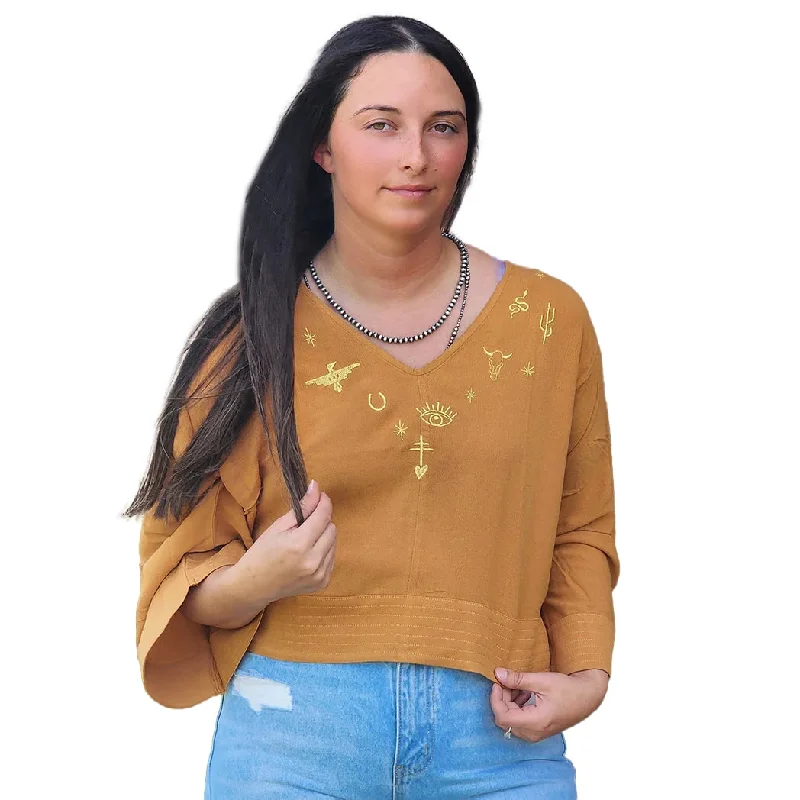 Allie Falcon Women's Gold & Rust Crop Blouse