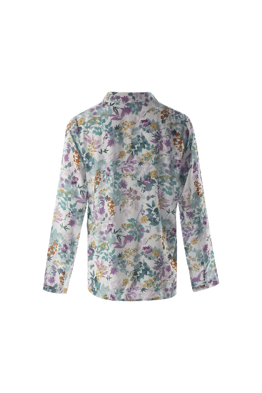 Johnny collar printed Rayon Blouse | Mint Lilac Garden | 6324AR