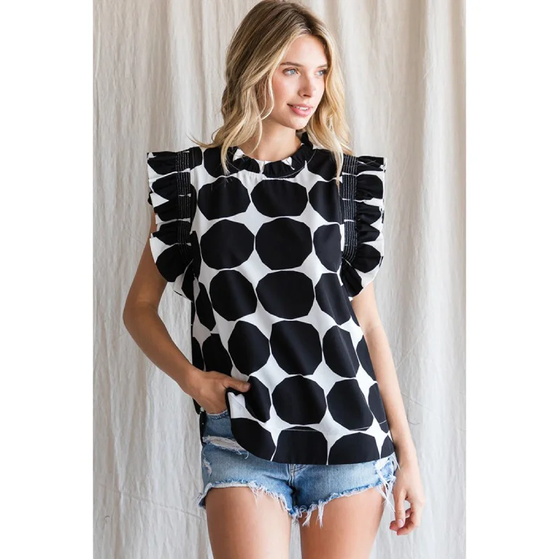 Jodifl Women's Large Dot Print Ruffle Sleeve Top