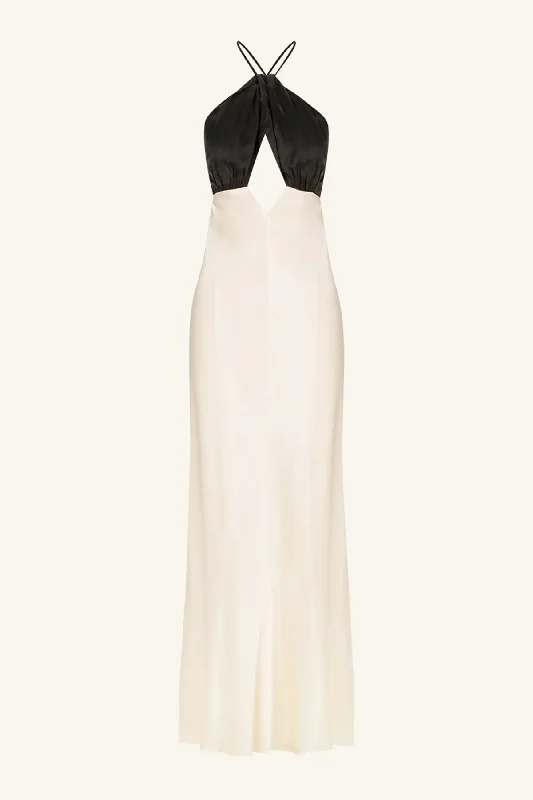 LINO CROSS BACK HALTER MAXI DRESS - CREAM/BLACK