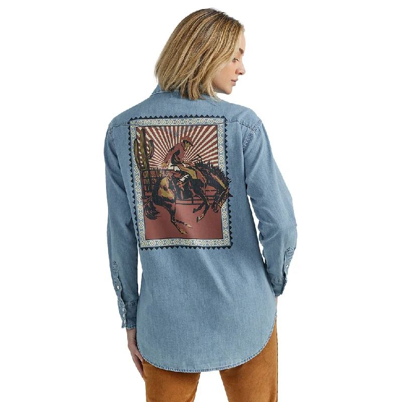 Wrangler Women's Rodeo Poster Light Denim Long Sleeve