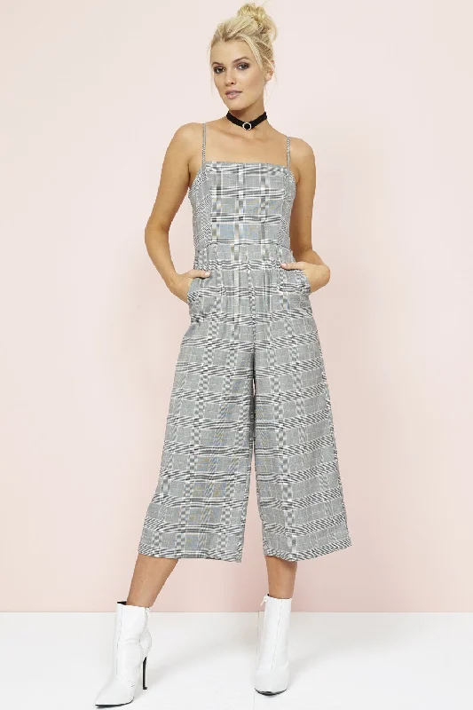 MinkPink POWER TRIP CROPPED CHECK JUMPSUIT - Grey Check