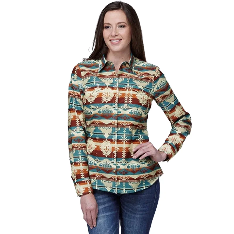 Roper Women's Natrual Aztec Serape Pearl Snap Long Sleeve