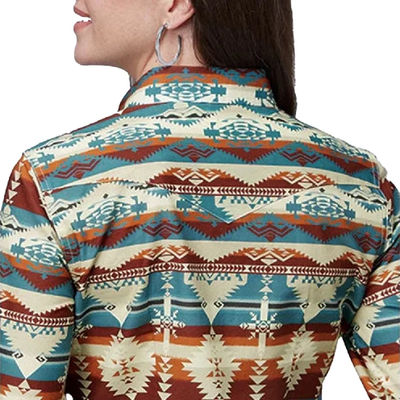 Roper Women's Natrual Aztec Serape Pearl Snap Long Sleeve