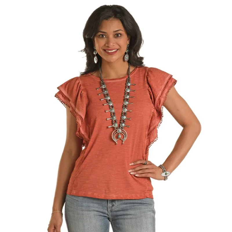 Panhandle Women's Orange Ruffle Sleeve Top