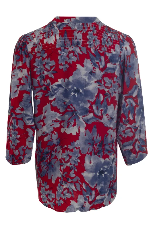 Printed Rayon Nehru collar Blouse | Red Indigo Flower | 6323AR