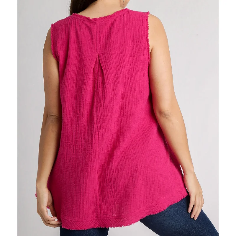 Umgee Women's Magenta Sleeveless V-Neck Frayed Top