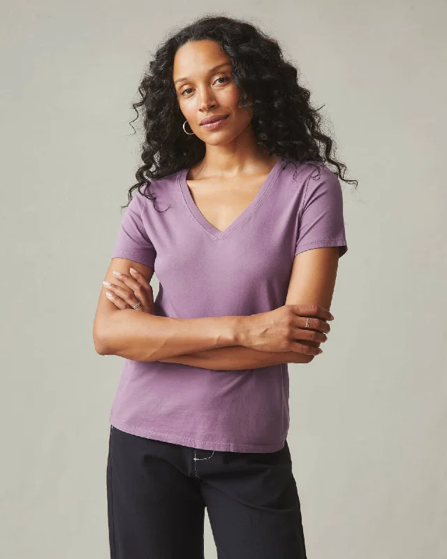 Classic Cotton V-Neck Tee - Plum Berry