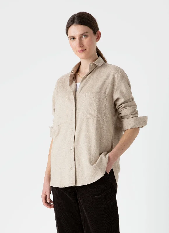 Women's Oversized Flannel Shirt in Oatmeal Melange