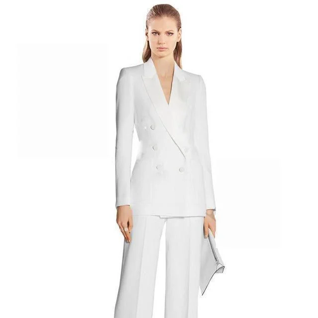 Women Suit Pants, Double Breast Suit, White