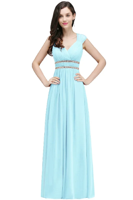 FashionSierra - Clearance SALE Scoop V-Neck Chiffon Long Blue Prom Dresses