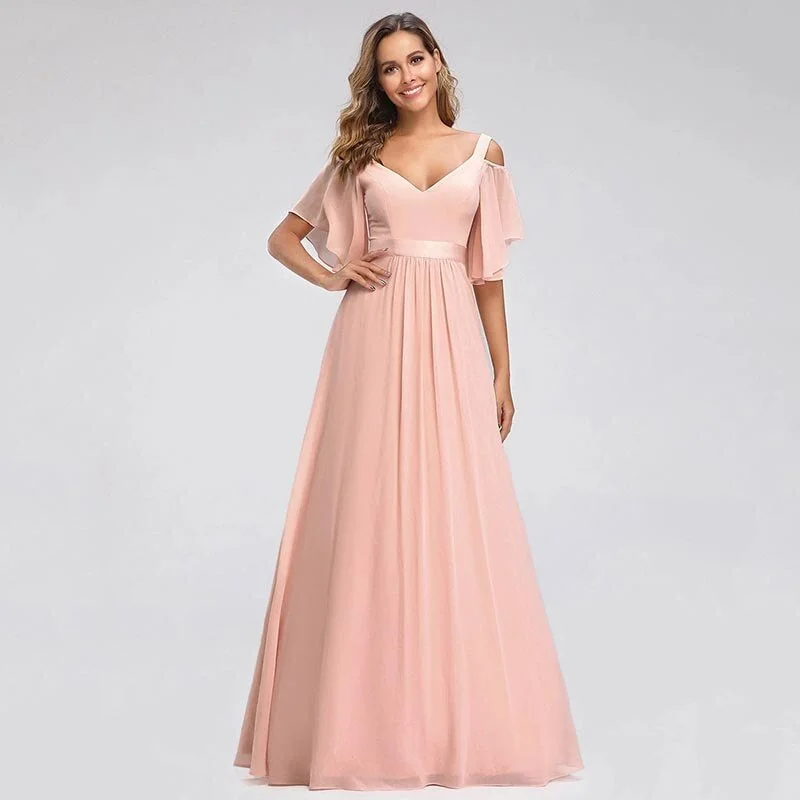 FashionSierra - Ever Pretty LongCold Shoulder Chiffon Prom Dresses