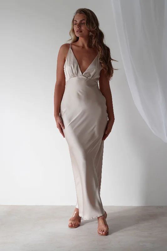 Aimie Soft Satin Maxi Dress | Champagne