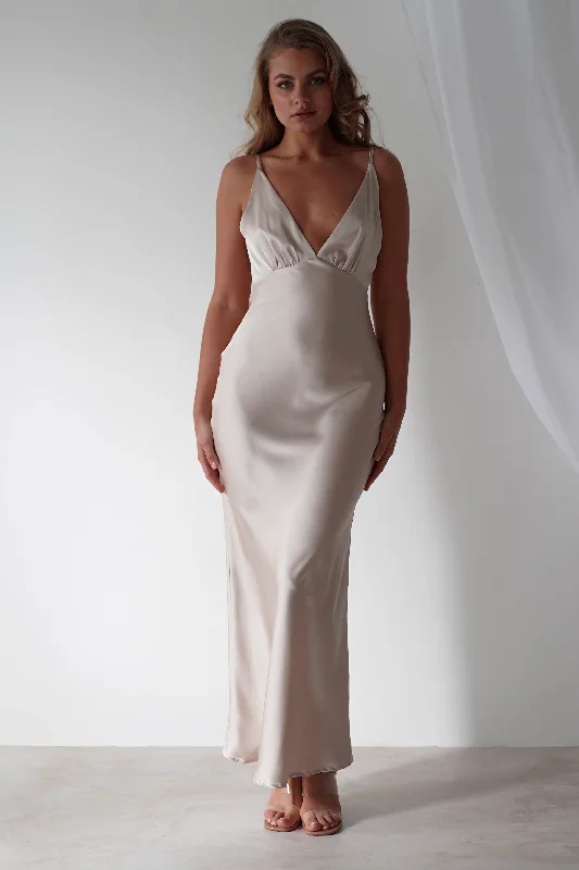 Aimie Soft Satin Maxi Dress | Champagne