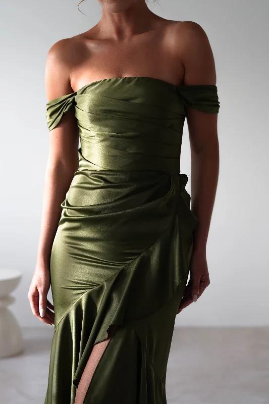 Amaretta Soft Satin Maxi Dress | Olive