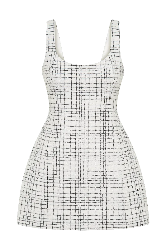 Beth Tweed Mini Dress - White Check