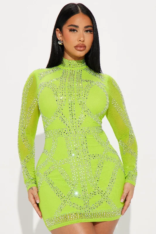 Brittney Embellished Mini Dress - Lime