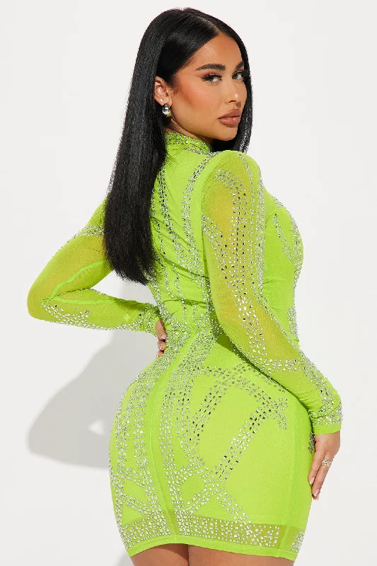 Brittney Embellished Mini Dress - Lime