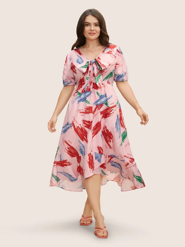 Chiffon Floral Tiered Ruffles Split Hem Dress