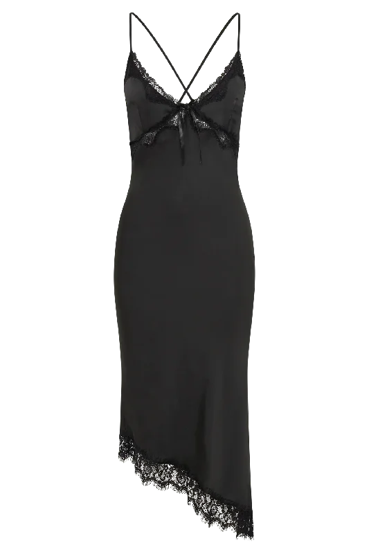 Crawford Satin Midi Dress - Black