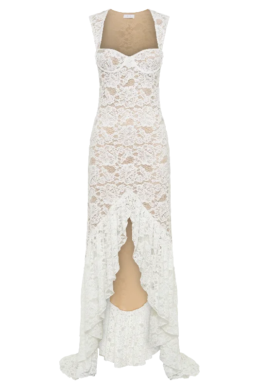 Elda Lace Plisse Maxi Dress - Ivory