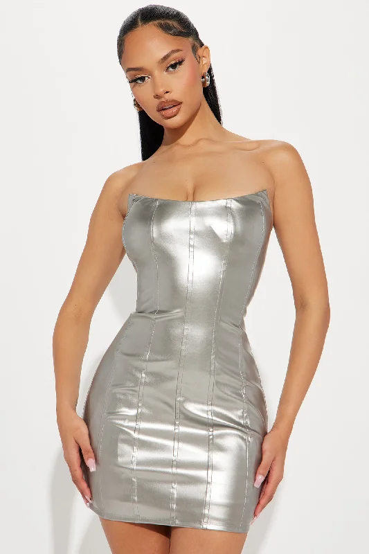 Faith Faux Leather Mini Dress - Silver