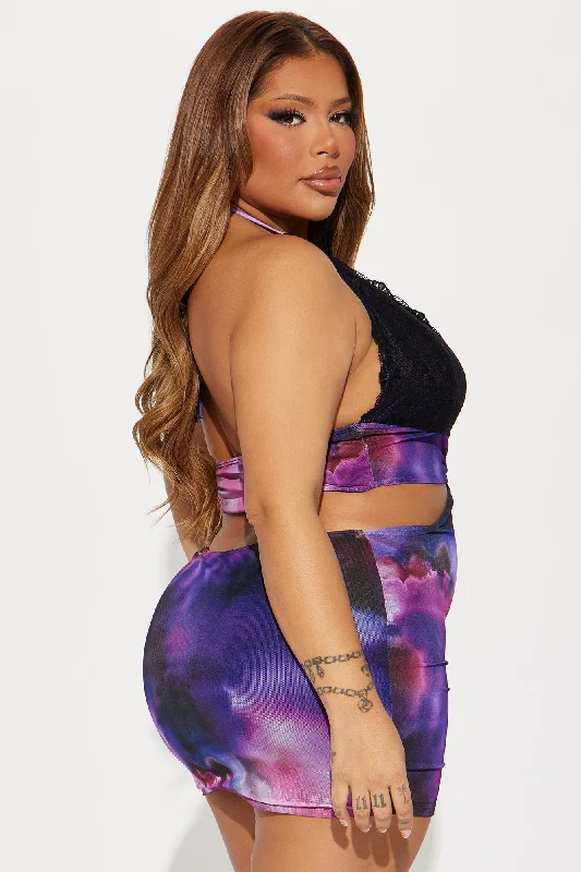 Far Far Away Mesh Mini Dress - Purple/combo