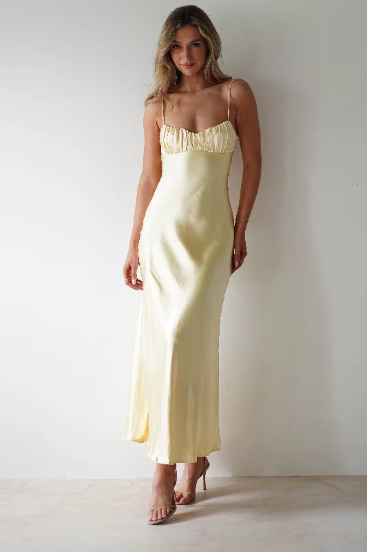 Grace Soft Satin Maxi Dress | Lemon